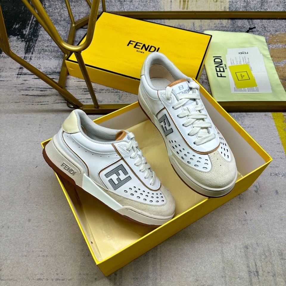 Fendi Match Suede Low Tops White And Brown 8E8670Asb2F1Rux view 4