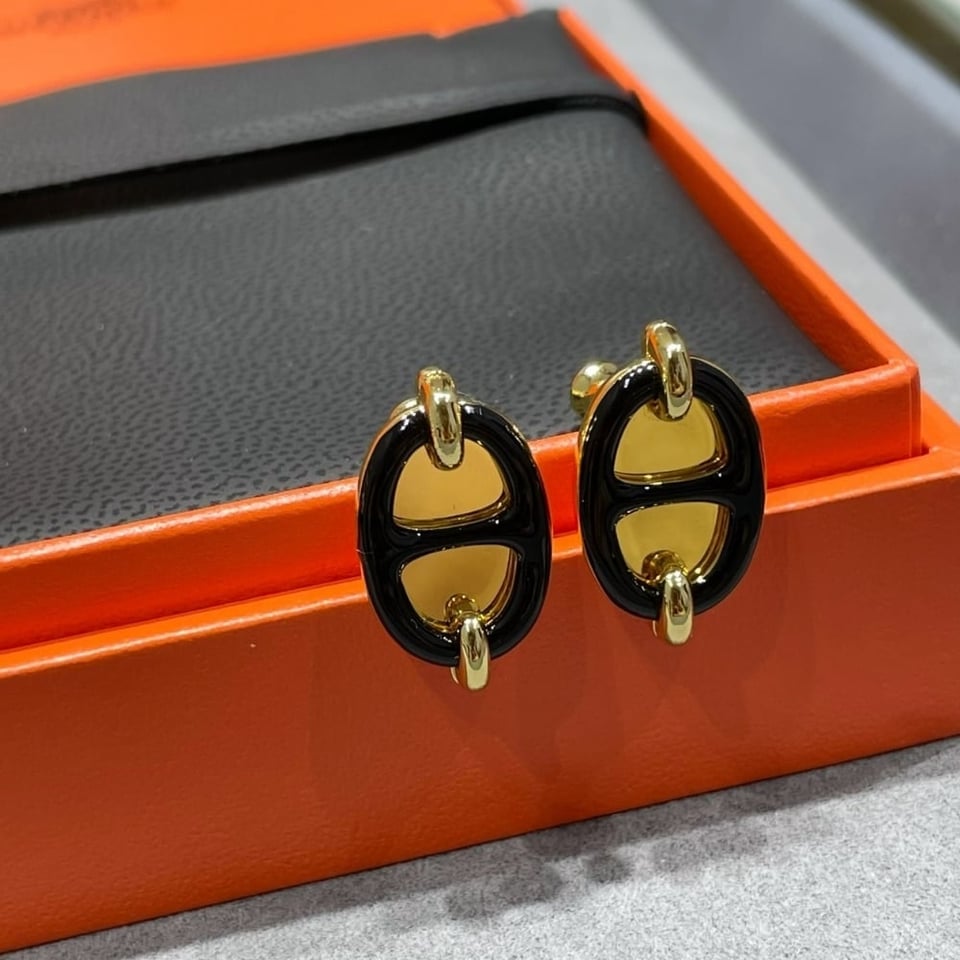 Hermes Mini Maillon Earrings Black view 2