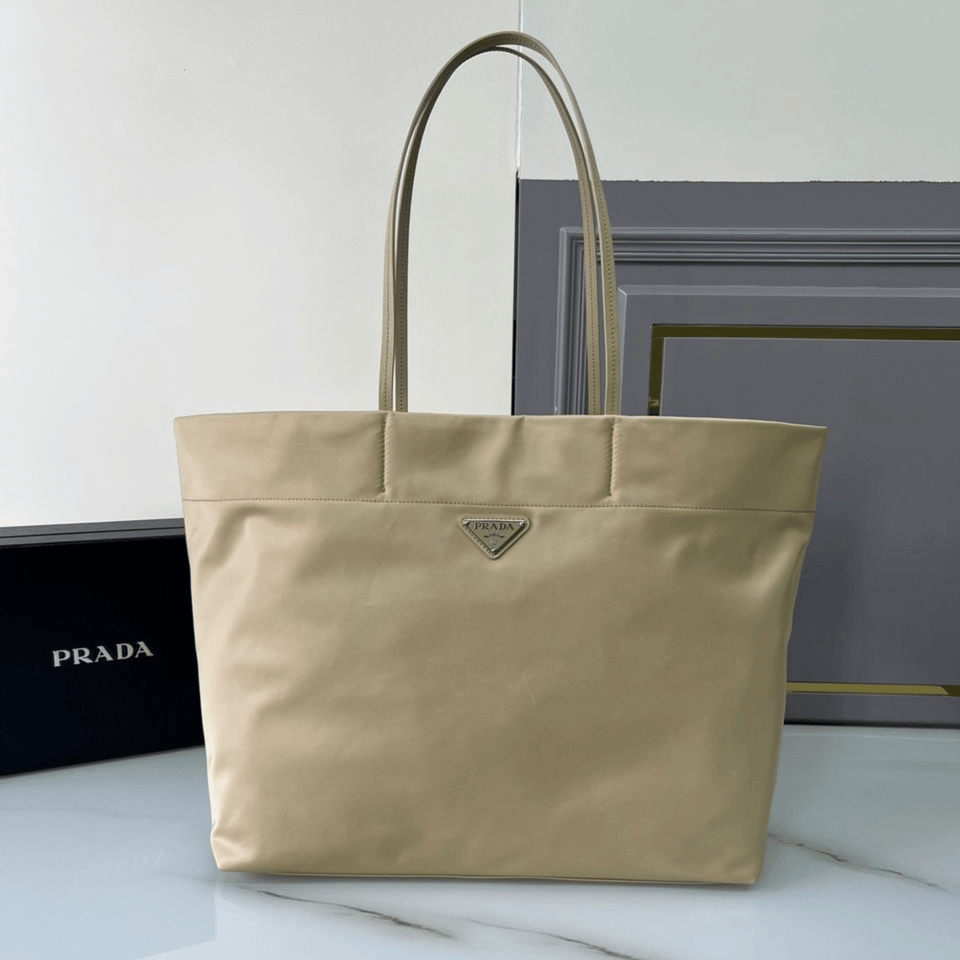 Prada Tessuto Synthetic Tote Bag Beige 35Cm view 6