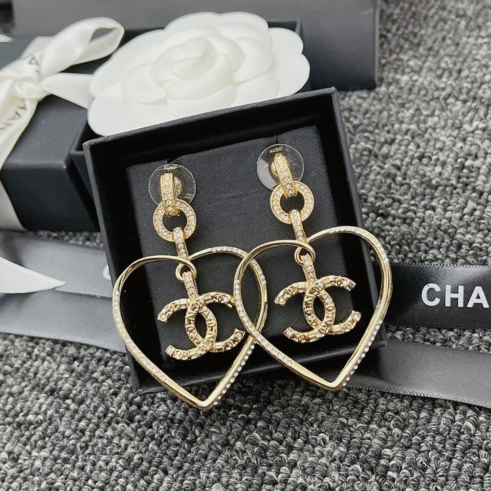 Chanel Gold Cc Logo Heart Earrings view 5