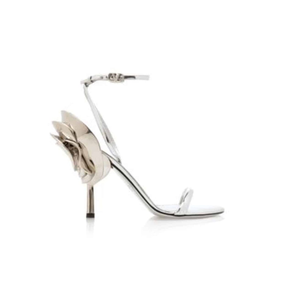 Valentino Garavani Archive Roserouche Metallic Leather High Heel Silver view 2