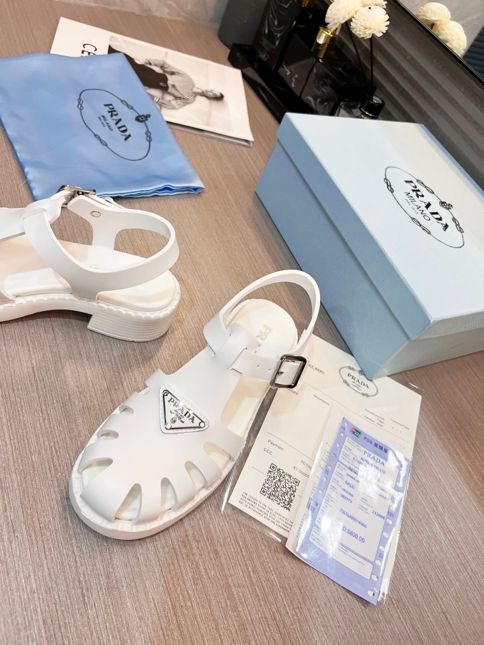 Prada Sporty Foam Rubber Sandals White 1X857M 3Lkk F0009 F 50 view 8
