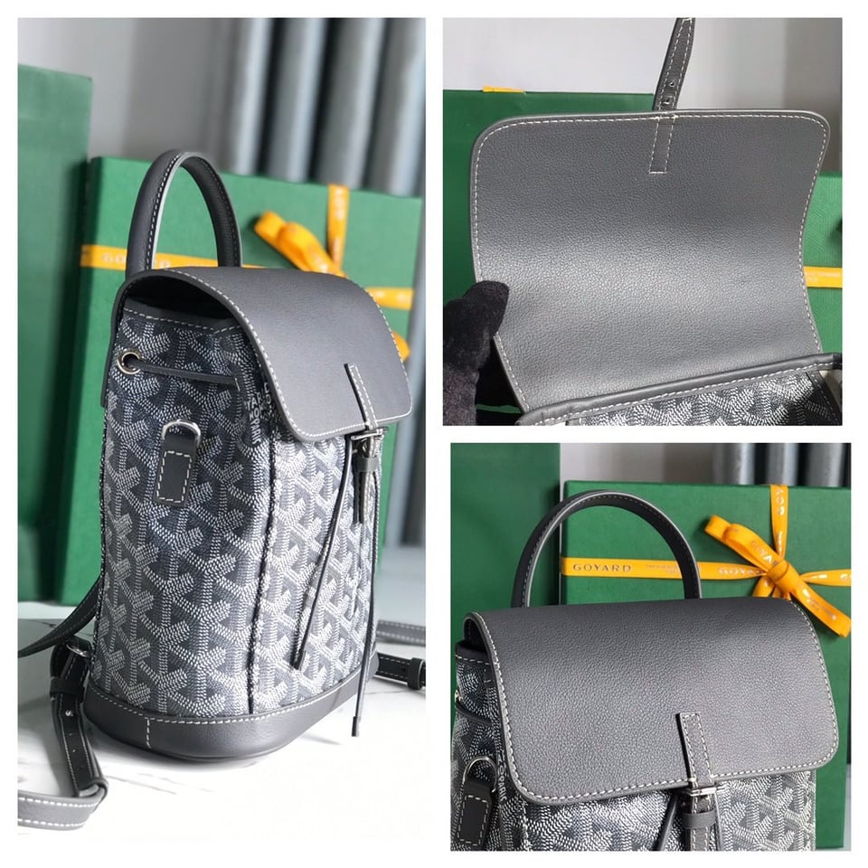 Goyard Alpin Mini Backpack 21 Cm Gray Lambskin And Goyardine Canvas view 11