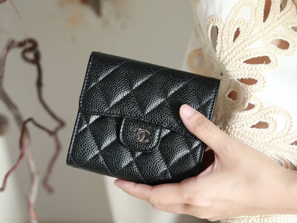 Chanel Flap Card Holder 11.5 Black Grained Calfskin Silver Icon view 5