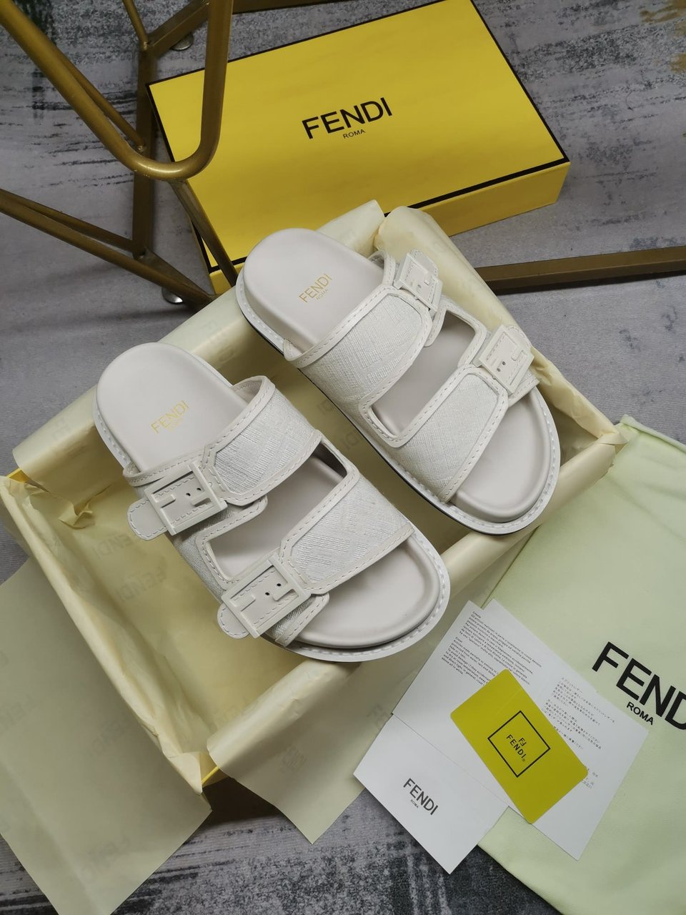 Fendi Feel Slides Unisex Ff Motif Fabric White view 7