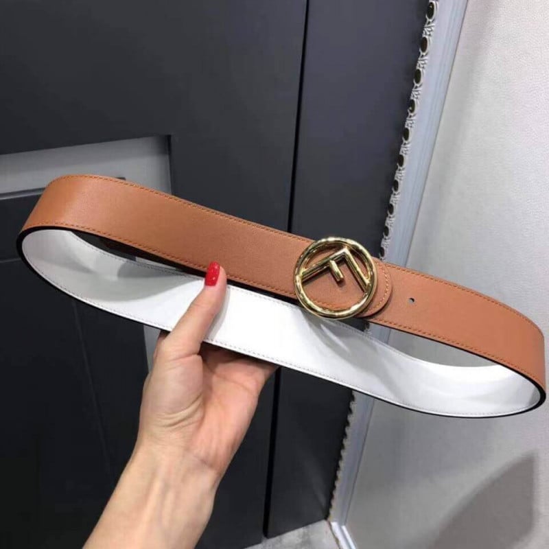 Fendi Reversible 40mm Round Buckle Belt 8C0579 Brown / White view 6