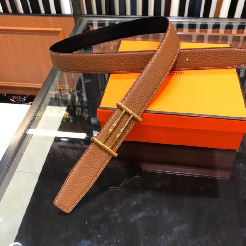 Hermes Rider Belt Buckle &amp; Reversible Leather Strap 32mm H075372 Brown/Black view 3