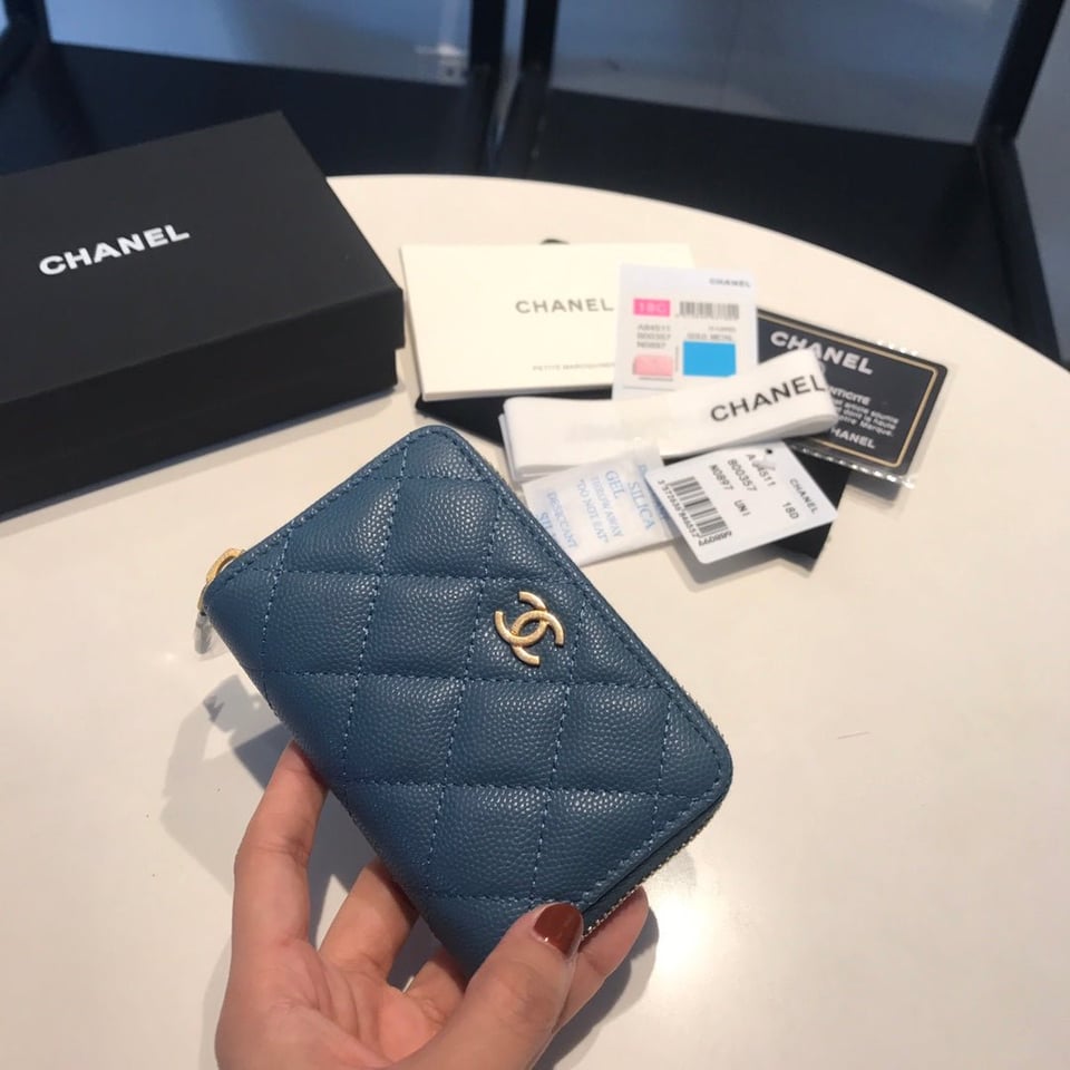 Chanel Zipped Caviar Purse 11 Aegean Calfskin Gold Icon view 3