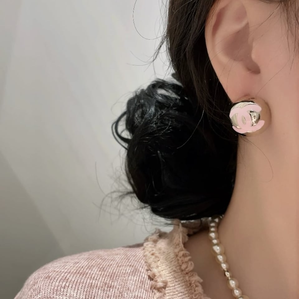 Chanel Stud Earrings Gold Pink Abe810 B19198 Nacve view 3