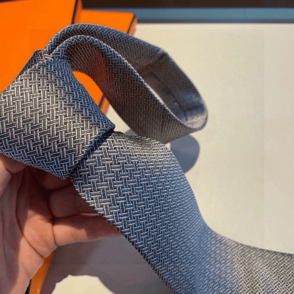 Hermes Light Gray Interlocking Pattern Canvas Tie For Men view 3