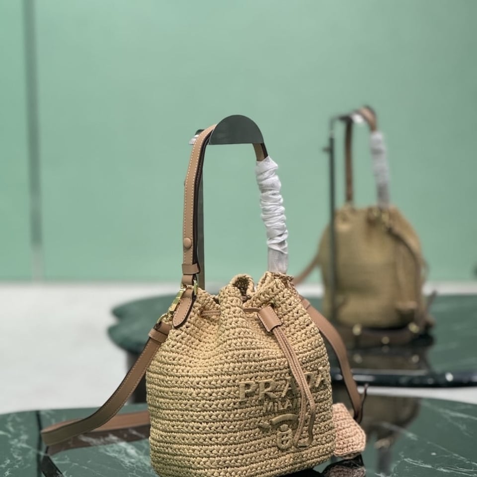 Prada Crochet And Mini Bucket Bag Natural 20Cm view 4