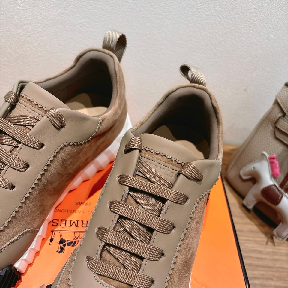 Hermes Bounce Sneakers In Suede And Calfskin Brown- Shoes for Men view 8
