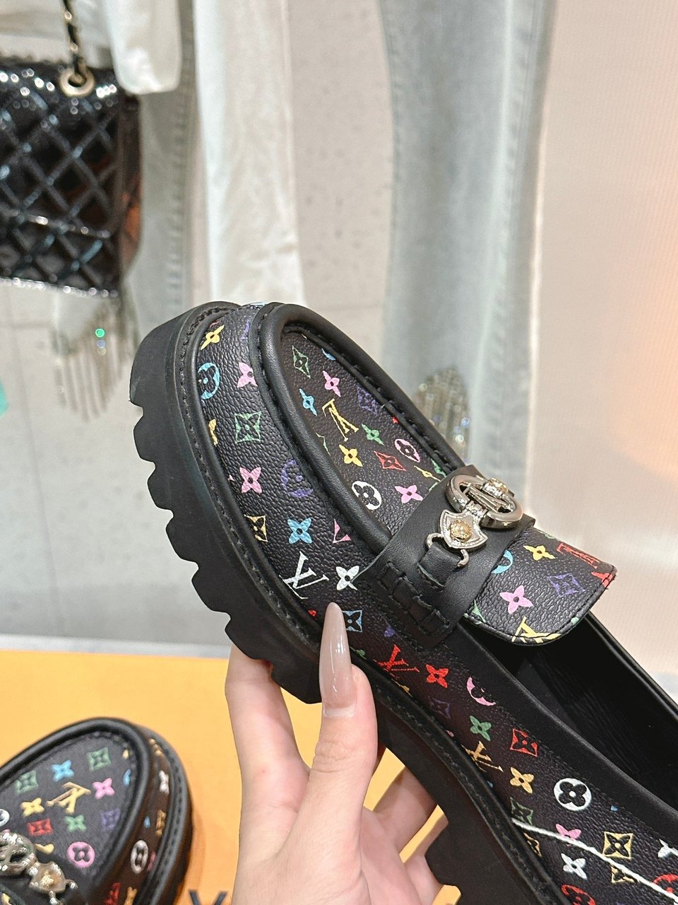 Louis Vuitton LV Monogram Multicolor Black Loafers – Women’s Shoes view 8