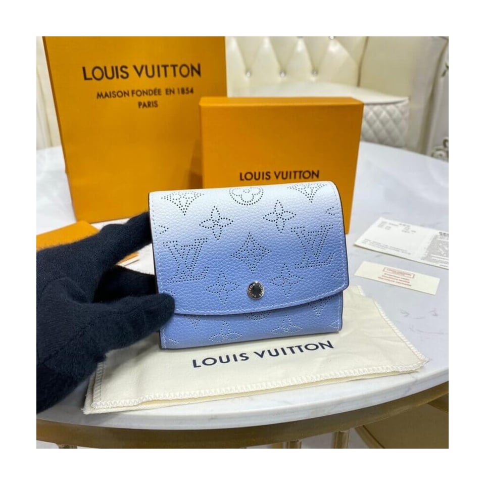 Louis Vuitton Iris Compact Wallet in Blue Gradient Mahina Perforated Leather view 2