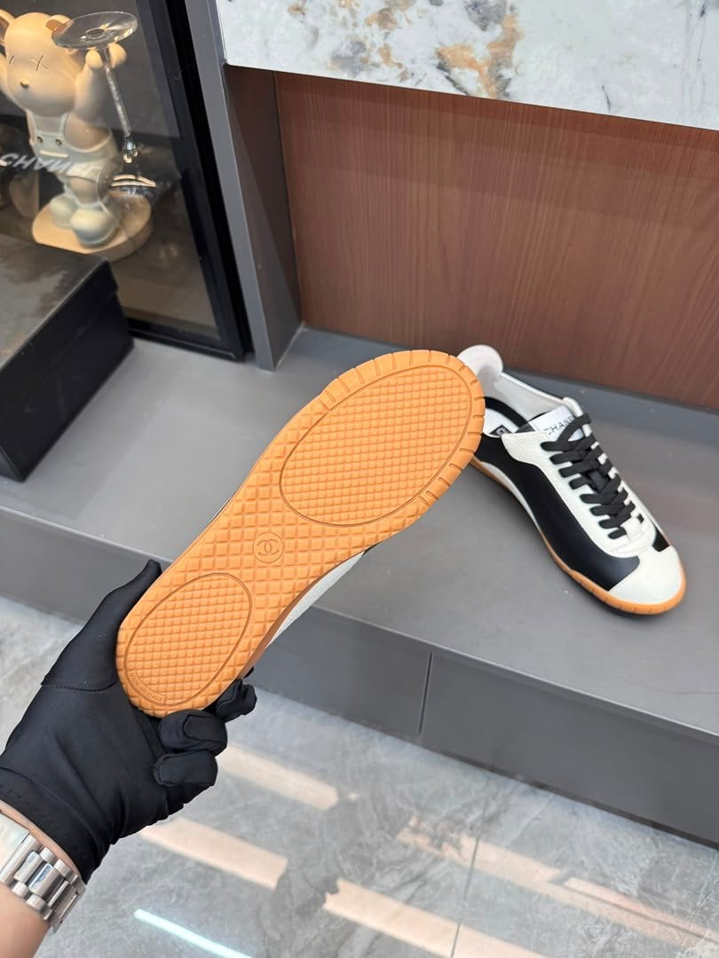Chanel Calfskin Suede Sneakers with White CC Logo Black White &amp; Gum G39860 view 7