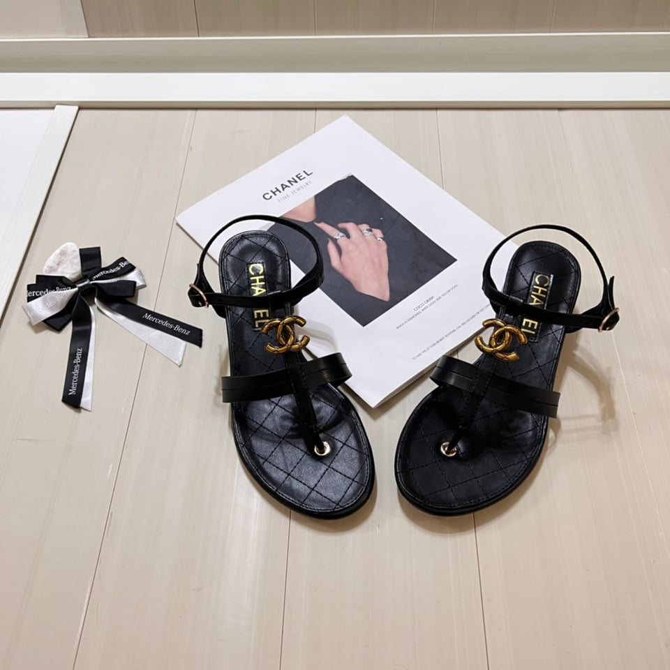 Chanel Sandal Open Round Toe Flip Flops Black view 9