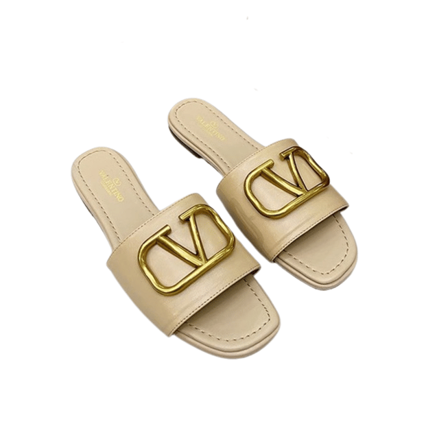 Valentino Garavani Vlogo Signature Slide Sandal Beige