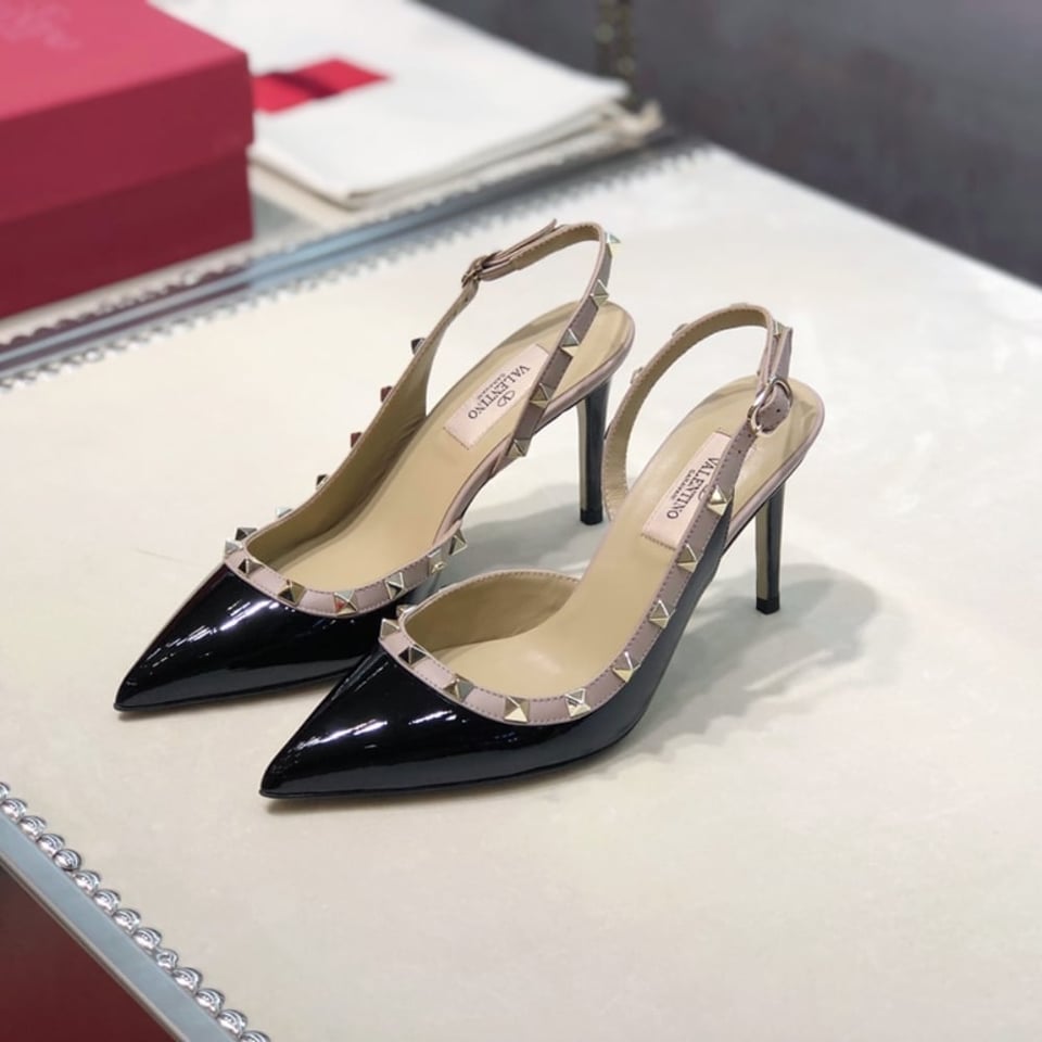 Valentino Garavani Rockstud Patent Leather Strap Pump Black view 3