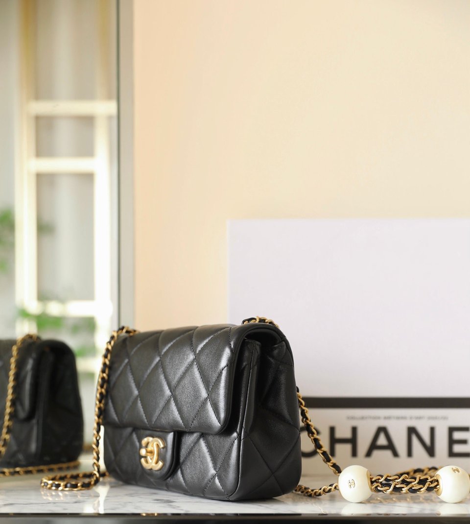 Chanel 24S Mini Flap Bag 20Cm Black Lambskin Pearl Ball view 5