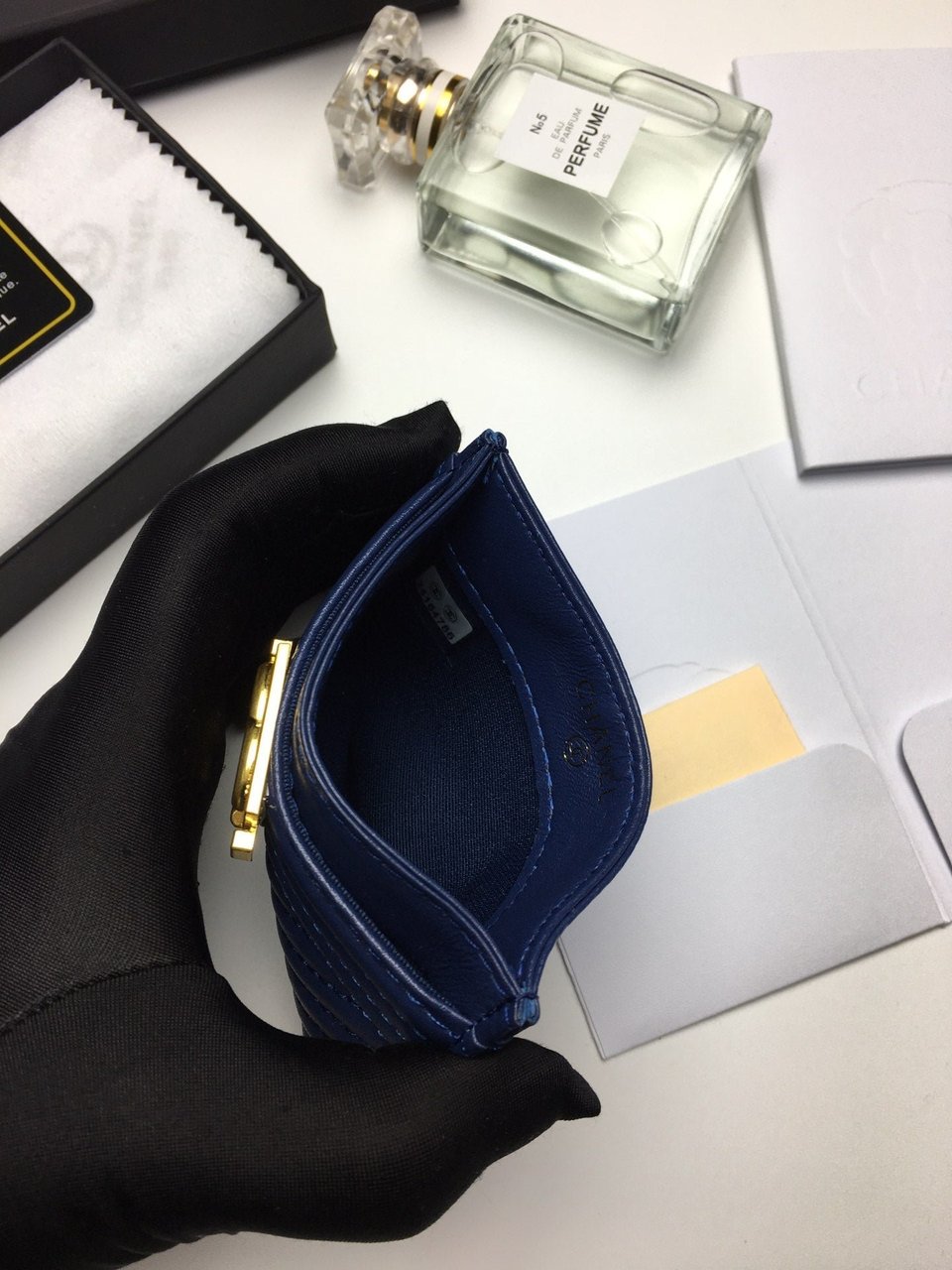 Chanel Line Card Holder 11.2 Navy Calfskin Gold Icon view 6