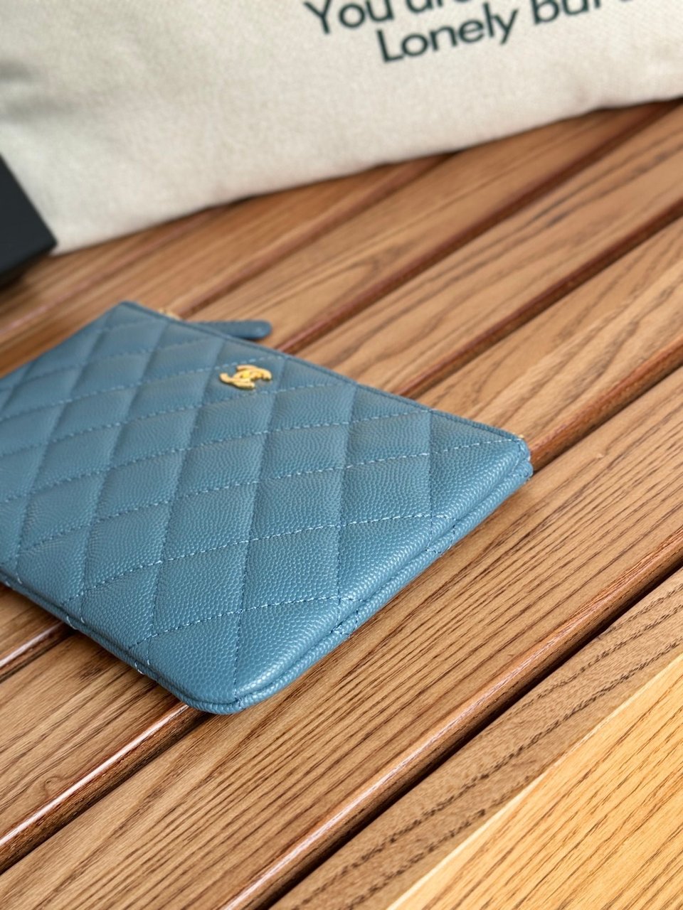 Chanel Zipped Wallet 20Cm Blue Quilted Caviar Gold Hardware view 5