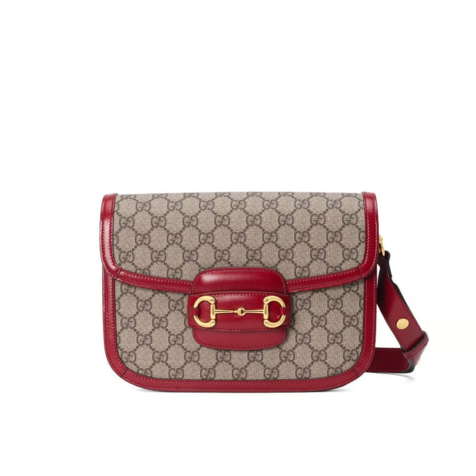 Gucci 1955 Horsebit Red GG Supreme Canvas Shoulder Bag 25cm view 2