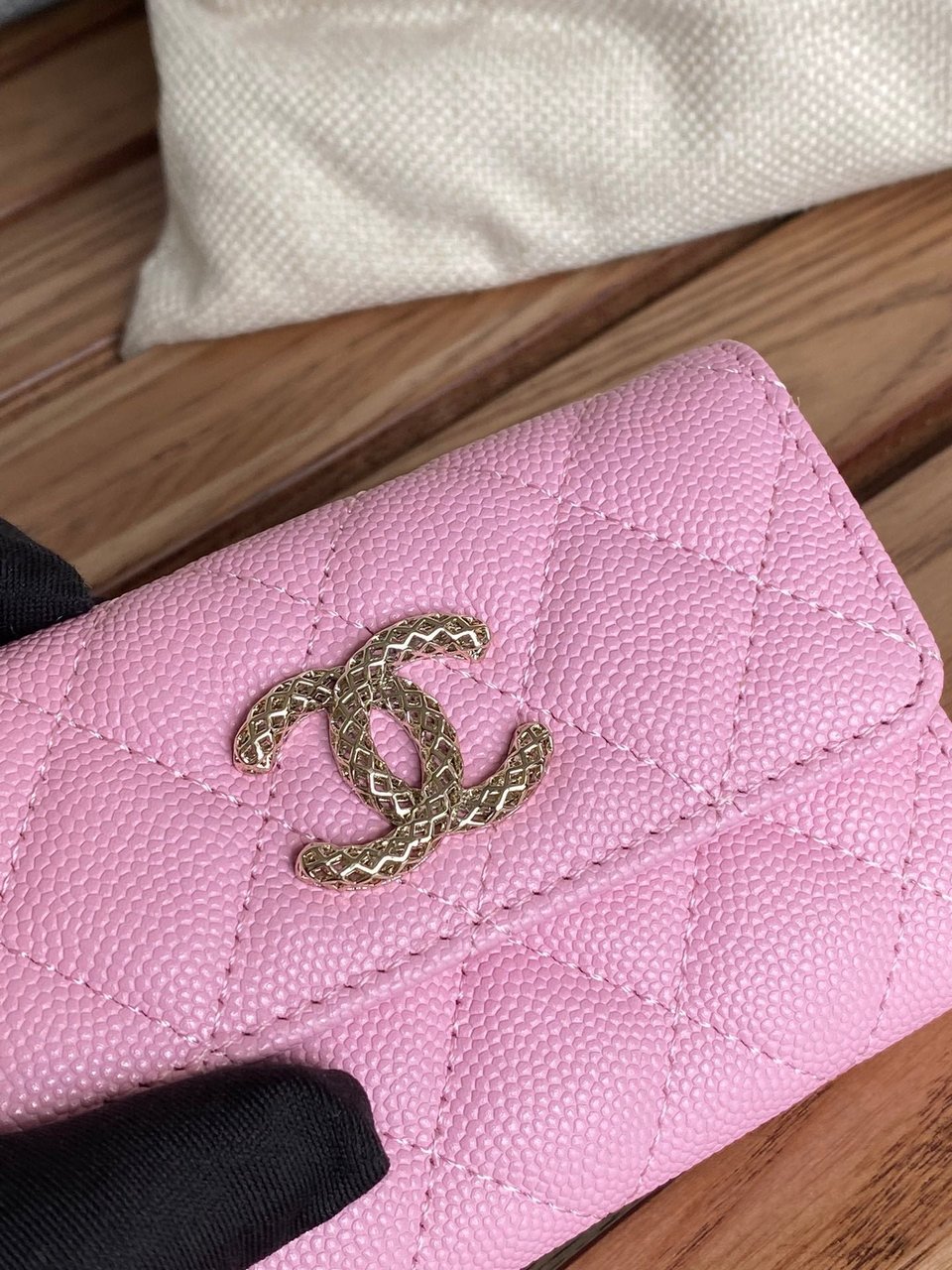 Chanel Small Wallet 11Cm Pink Caviar Light Gold Hardware view 10