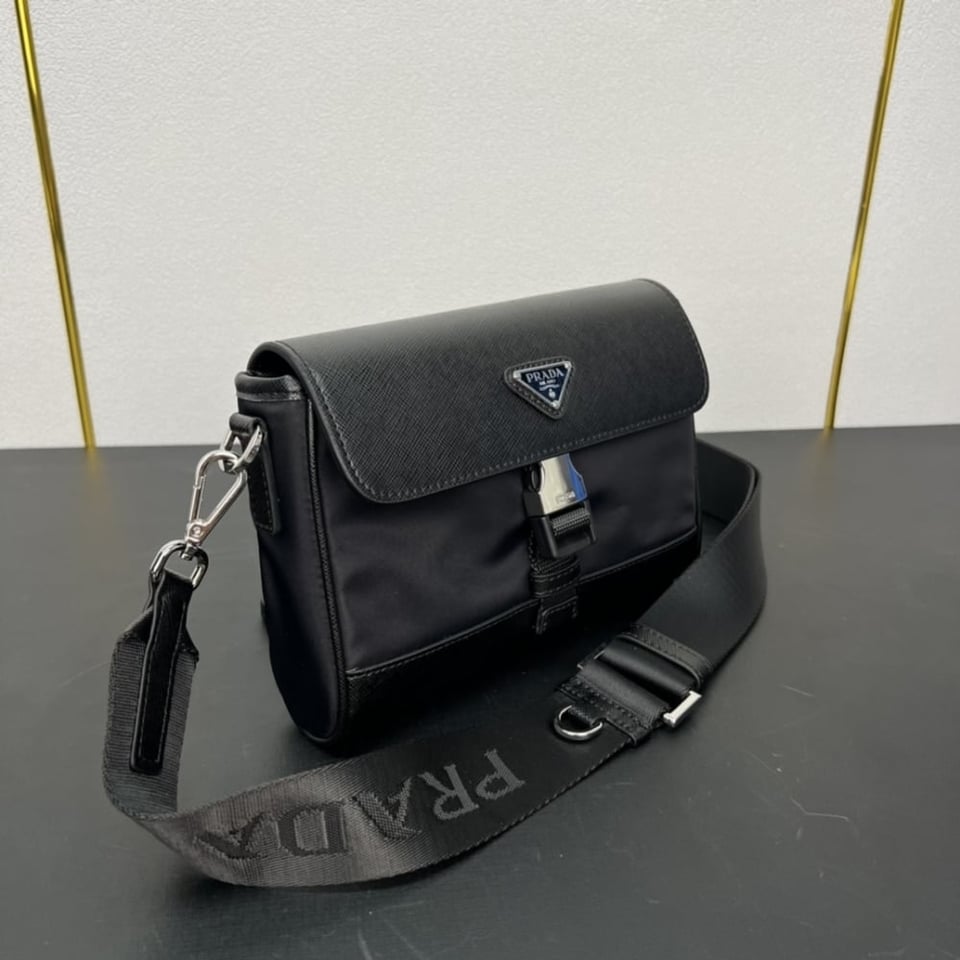 Prada Re Nylon And Saffiano Shoulder Bag Black 20Cm view 4