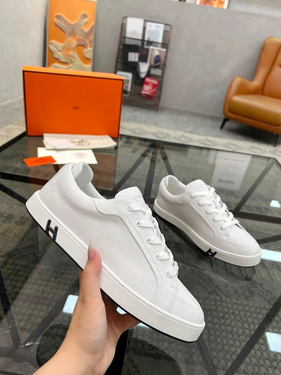 Hermes Kid Sneakers Blanc Color Goatskin H251929ZH90390 view 9