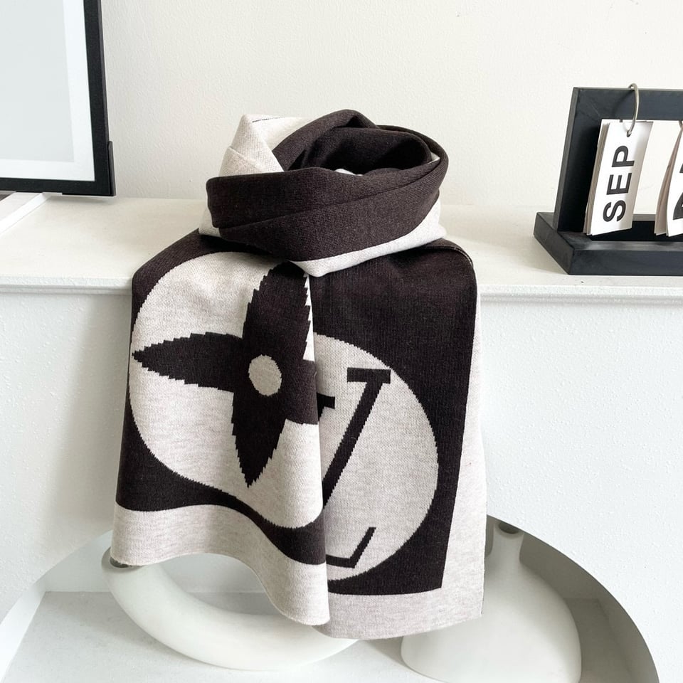 Louis Vuitton Monogram Cashmere Jacquard Scarf White-Brown For Women 180cm