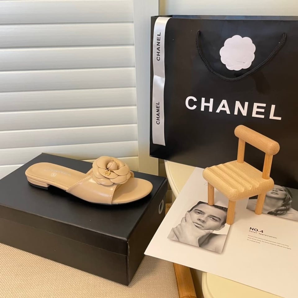 Chanel Camellia Slides Beige view 3
