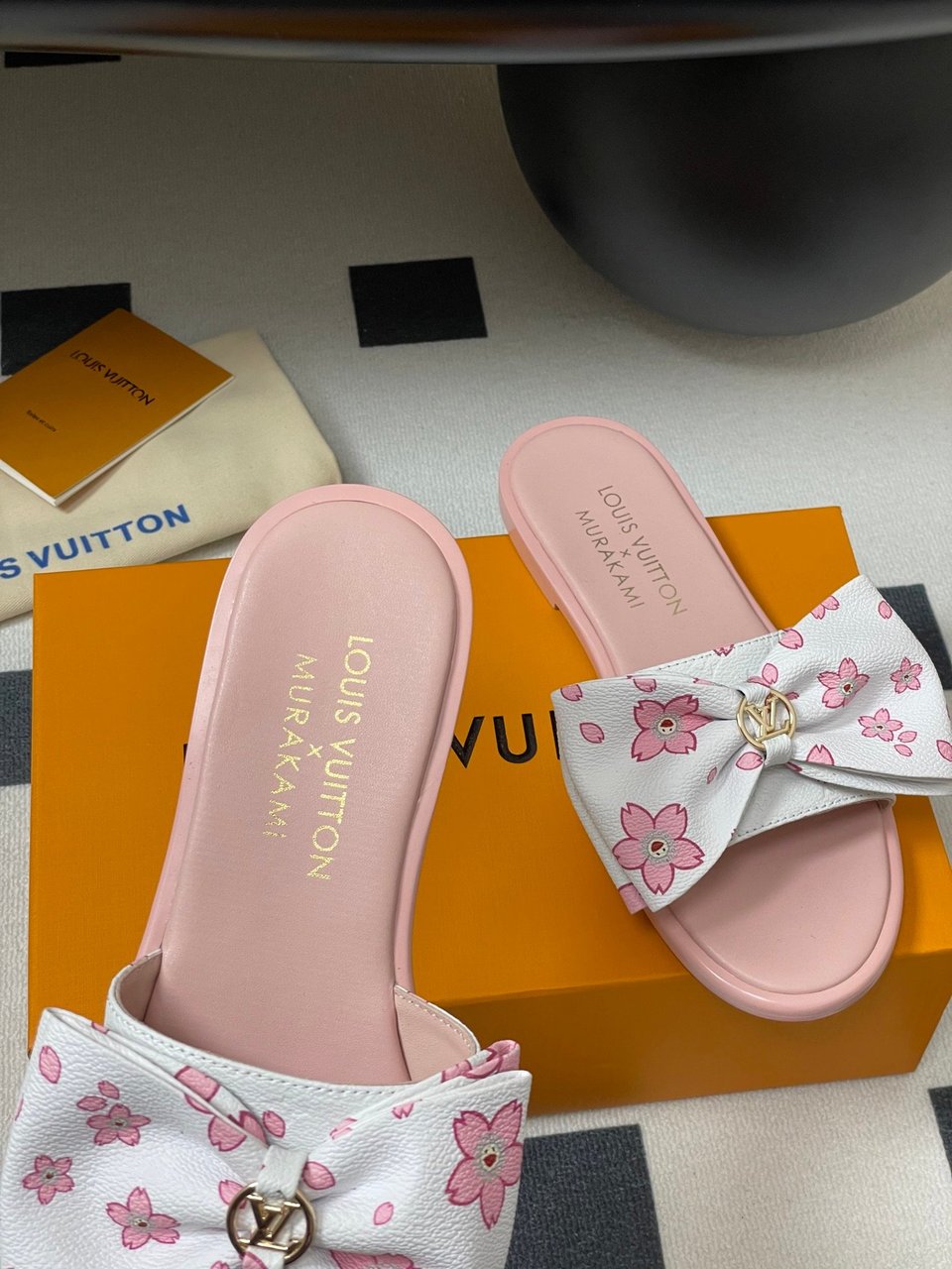 Louis Vuitton x Takashi Murakami Lily Flat Mule Bow Slide Sandals Pink Canvas 1AGVYA view 6