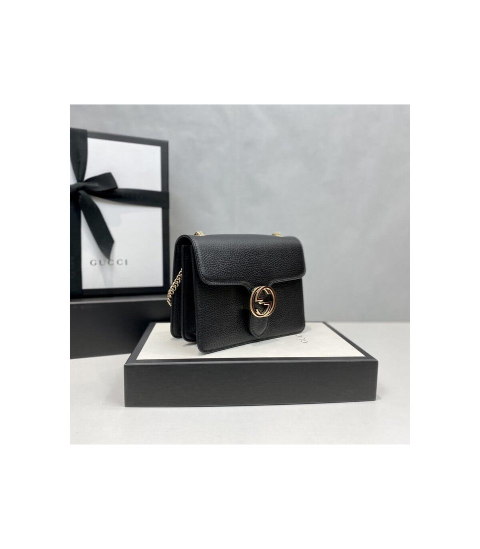 Gucci Interlocking G Chain Crossbody Black Leather 25cm view 11