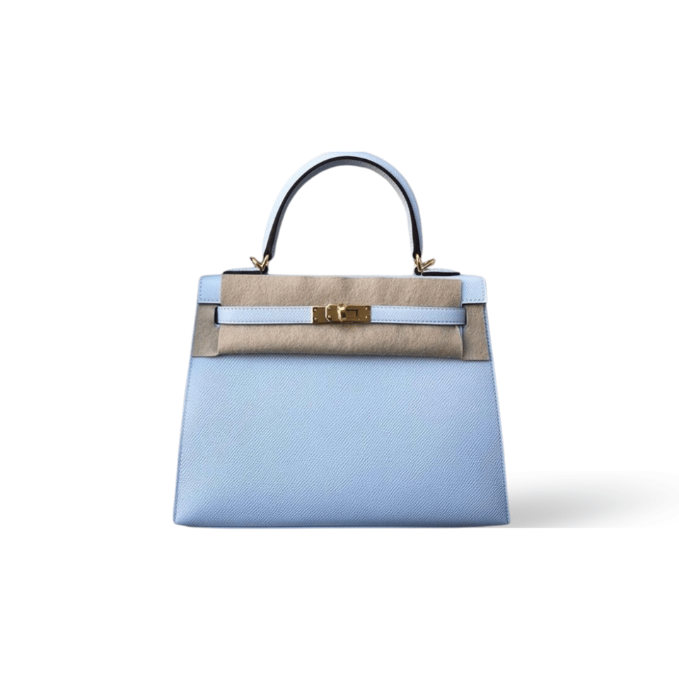 Hermes Kelly 25 Bag In Blue Celeste Gold Buckle Leather For Women 25cm/10in