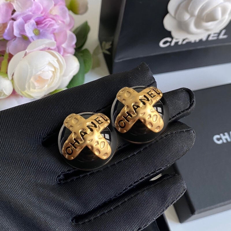 Chanel Button Black Earrings view 6