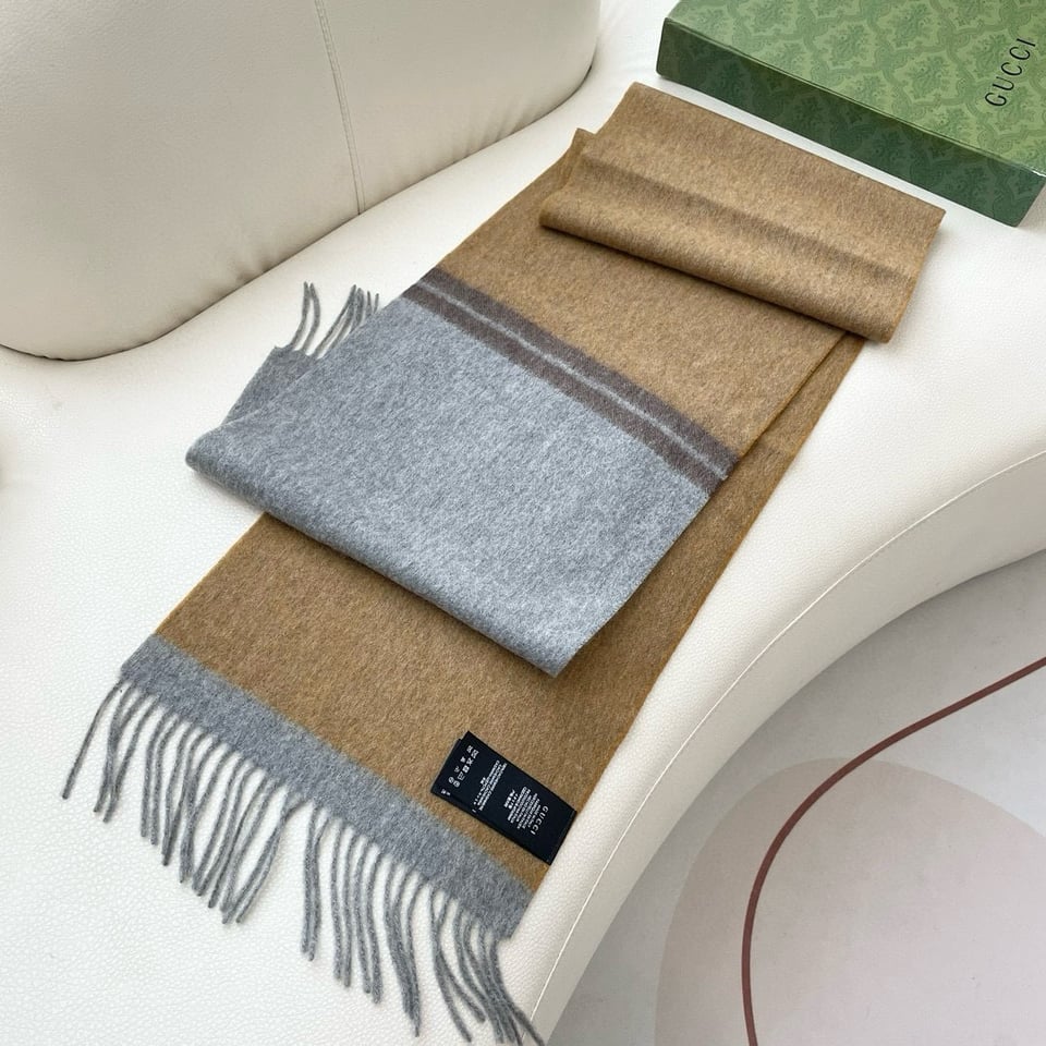 Gucci Cashmere Scarf Colorblock Camel Gray For Women 190cm view 7