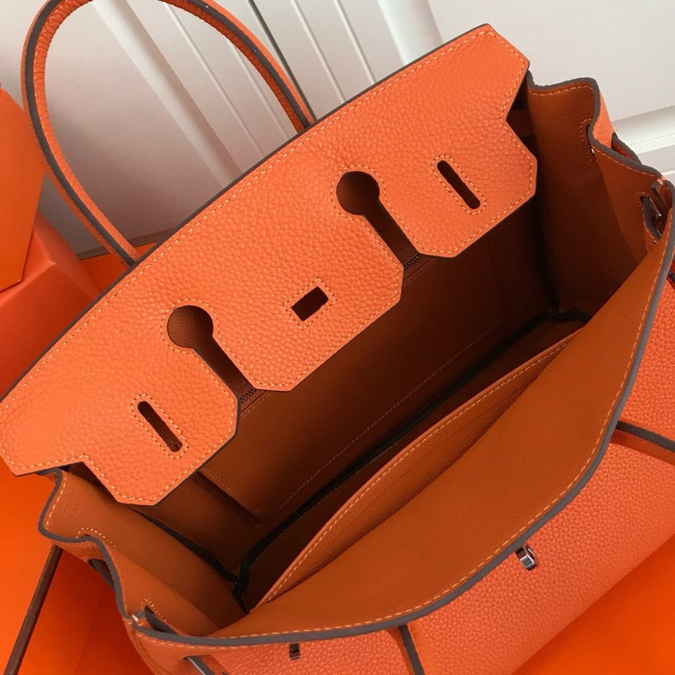 Hermes Birkin Orange Togo Leather Silver Hardware view 6
