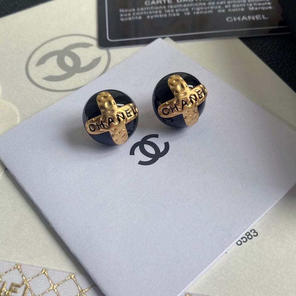 Chanel Button Black Earrings view 3
