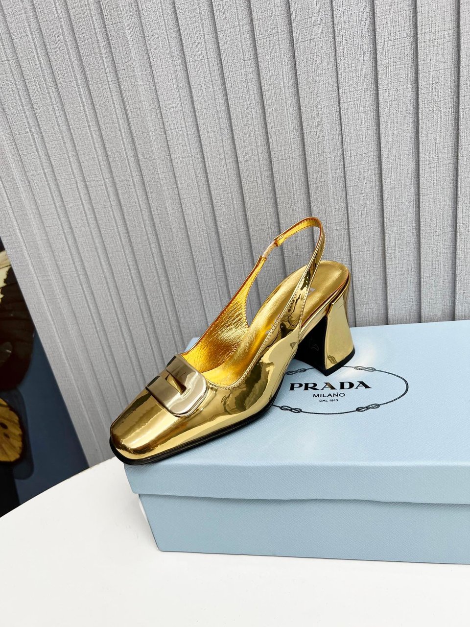Prada Leather Slingback Pumps Gold view 7