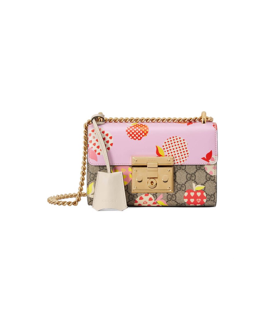 Gucci Padlock Heart Apple Pattern Small Shoulder Bag Pink