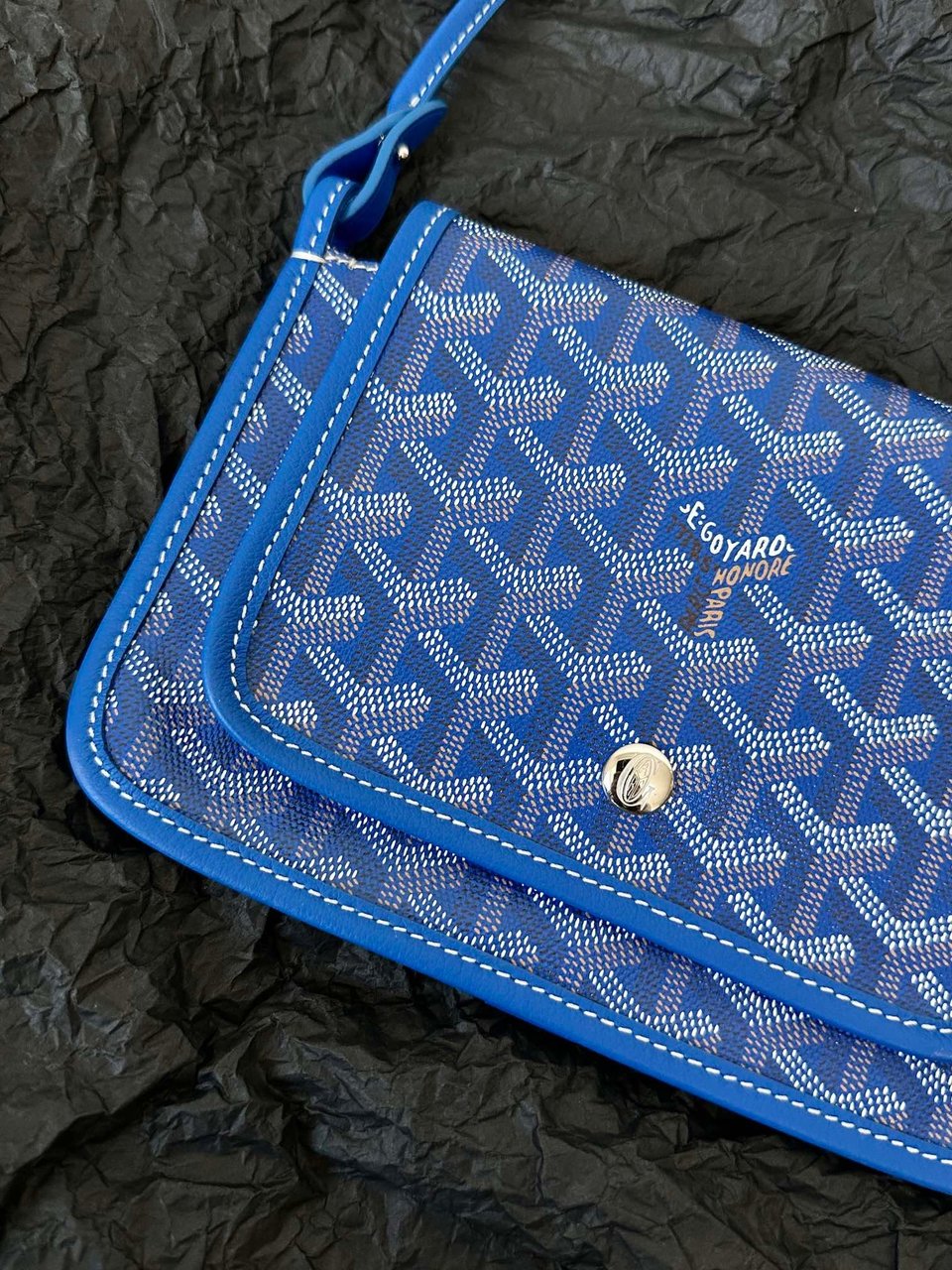 Goyard Plumet Pocket Wallet 20 Cm Sapphire Blue Goyardine Canvas And Lambskin Trim view 10