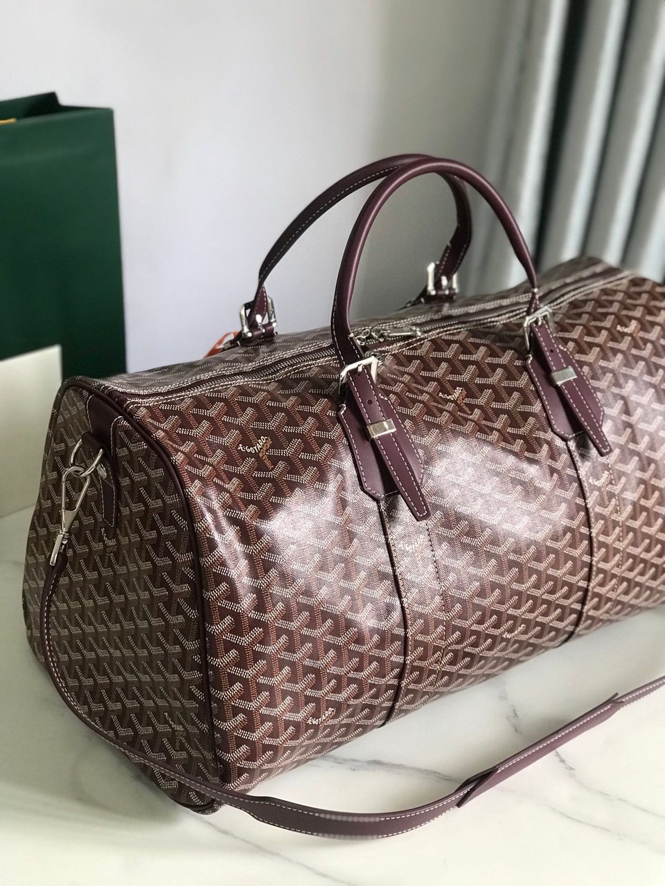 Goyard Boston 50 Bag Cm Wine Red Goyardine Canvas And Calfskin Trim view 9