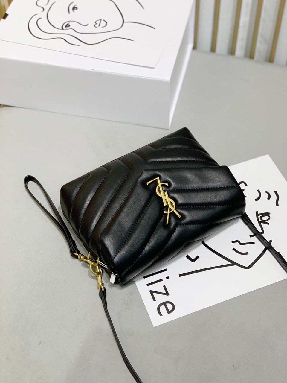 Saint Laurent Loulou Toy Strap Bag In Quilted Y Leather Black view 9
