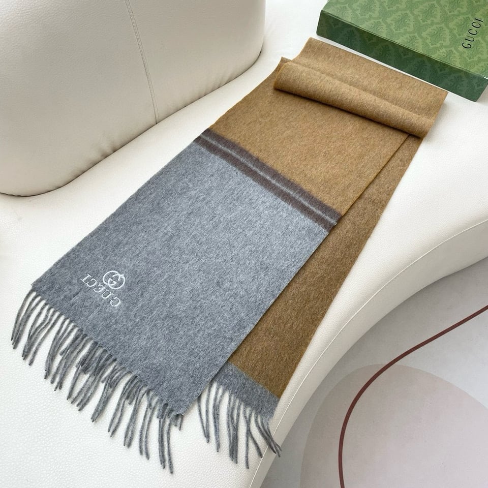 Gucci Cashmere Scarf Colorblock Camel Gray For Women 190cm view 6