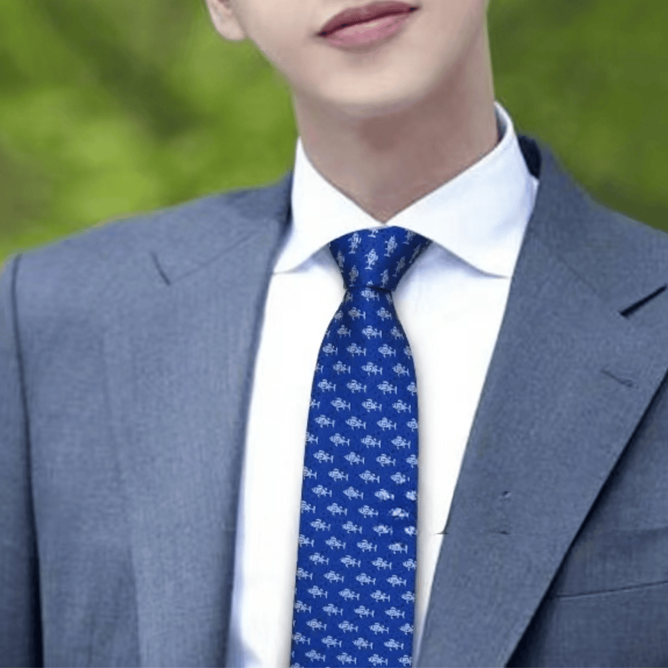 Hermes Navy Blue Fish Pattern Canvas Tie For Men view 8