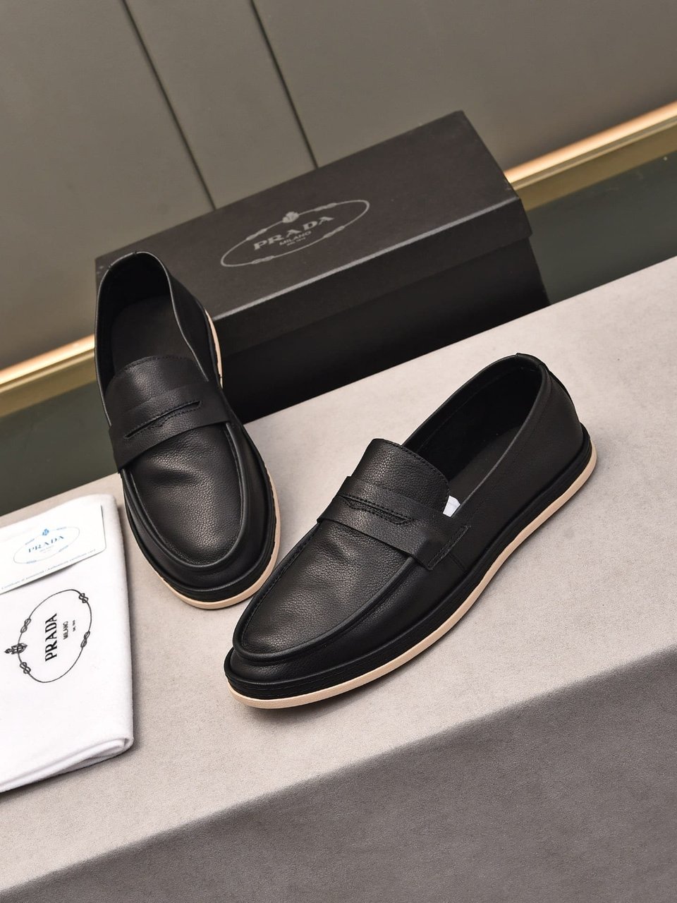 Prada Men’S Flat Loafers Leather Black view 9