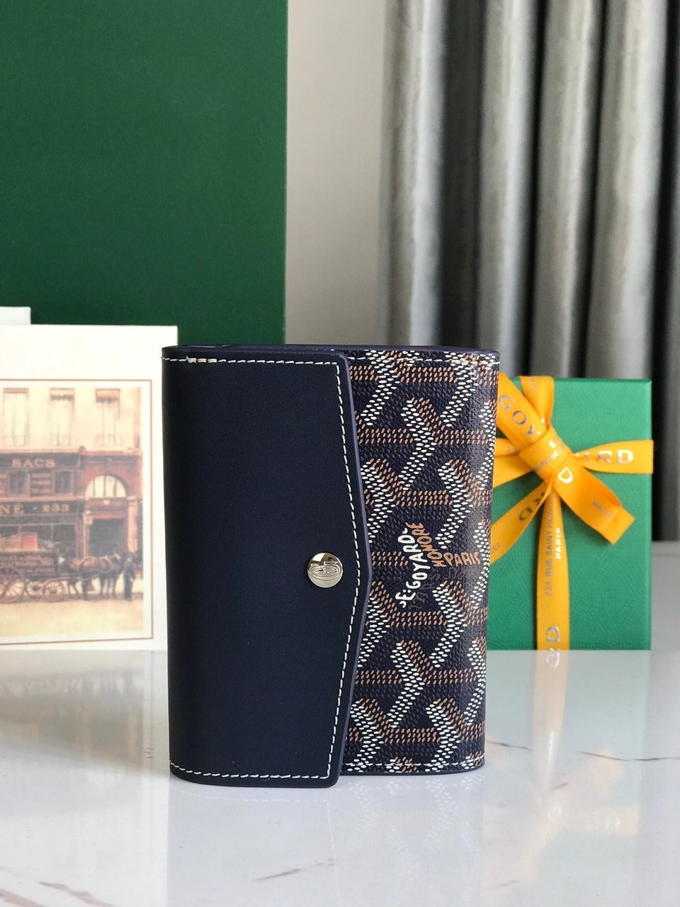 Goyard Saint-Gabriel Wallet 12 Cm Navy Blue Calfskin And Goyardine Canvas view 9