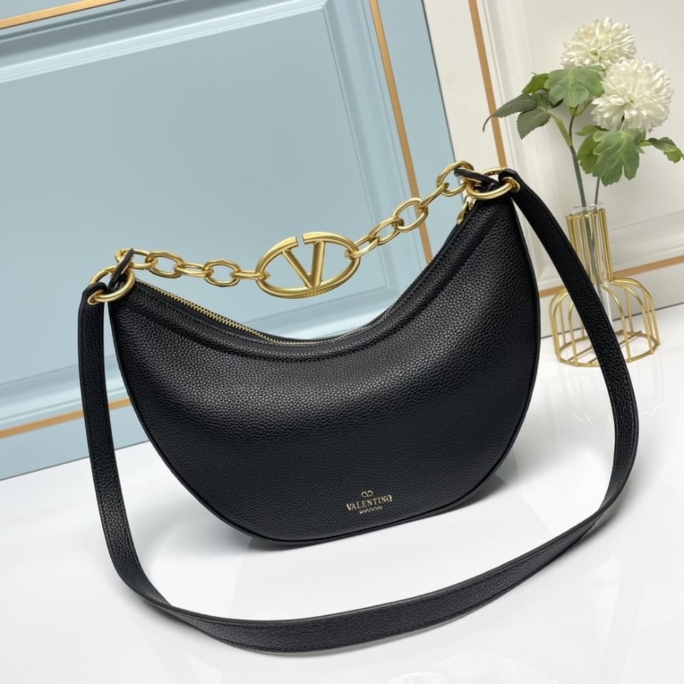 Valentino Garavani Vlogo Moon Medium Grainy Hobo Bag With Chain Black 29Cm 4W0B0N59Jdk 0No view 2