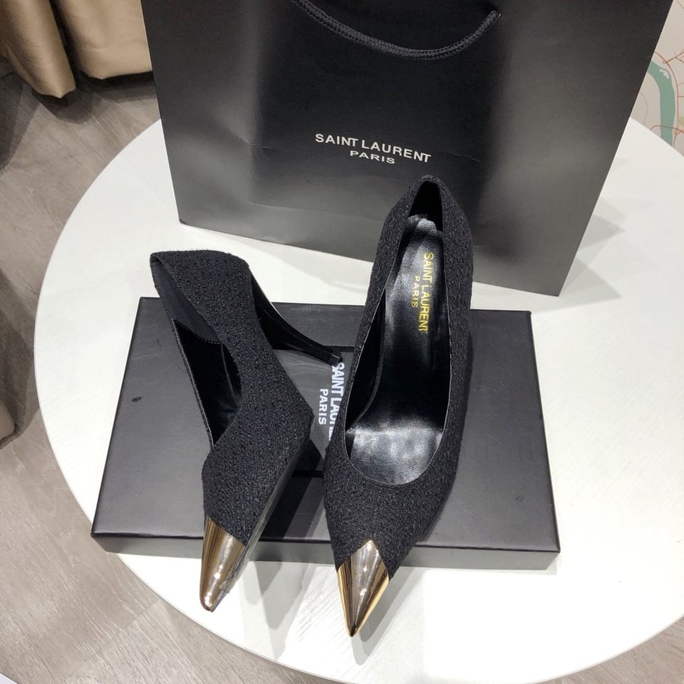 Saint Laurent Vesper Leather Trimmed Boucl? Pumps Black view 4