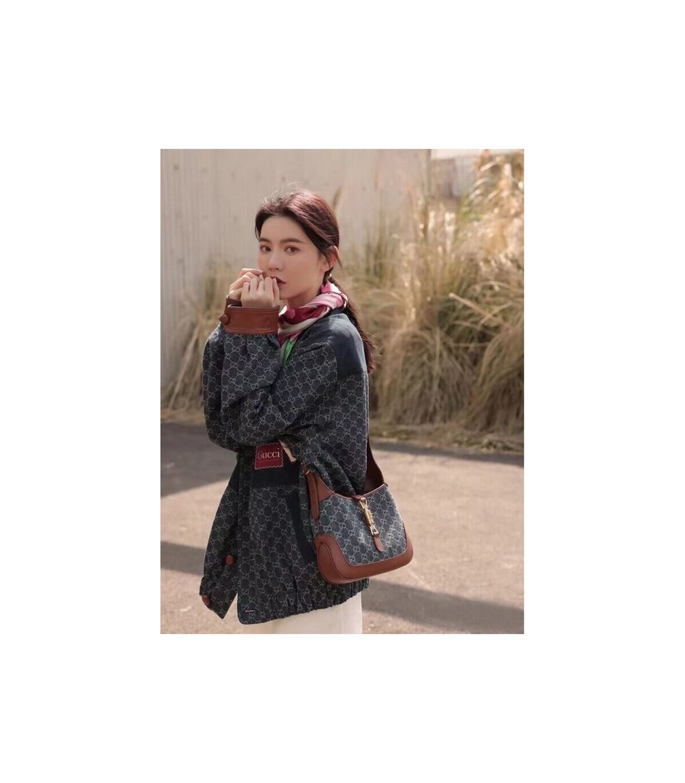 Gucci Jackie 1961 Small Shoulder Bag in Blue Jacquard Denim 28cm view 4